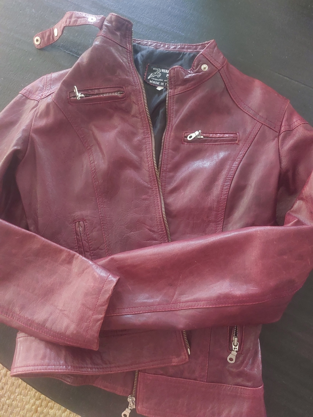 Italian leather Vera Pelle Moto Jacket - Burgundy Red